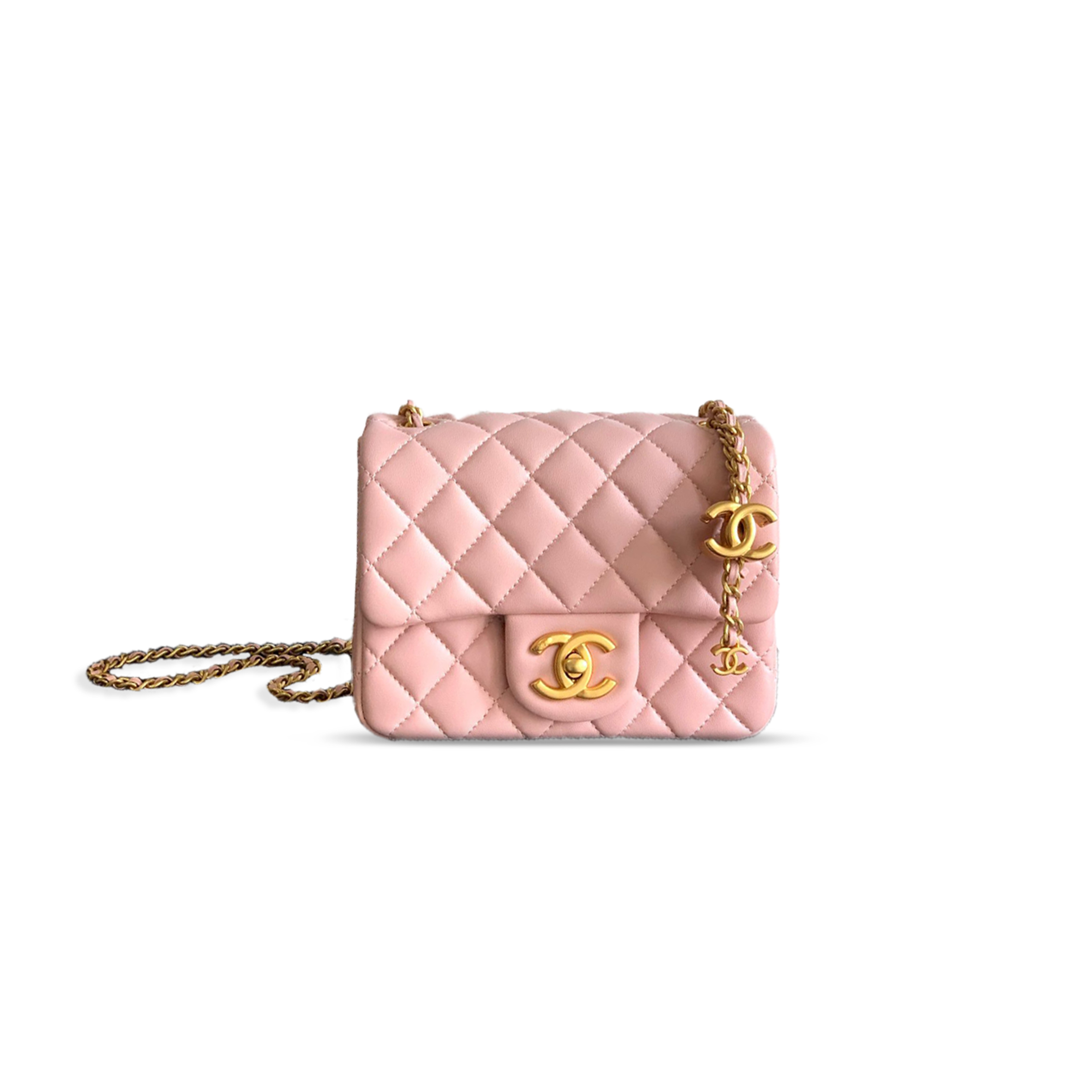 CHANEL FLAP BAG SHINY LANBSKIN IN SAKURA POWDER 255219  (18*13.5*7cm)